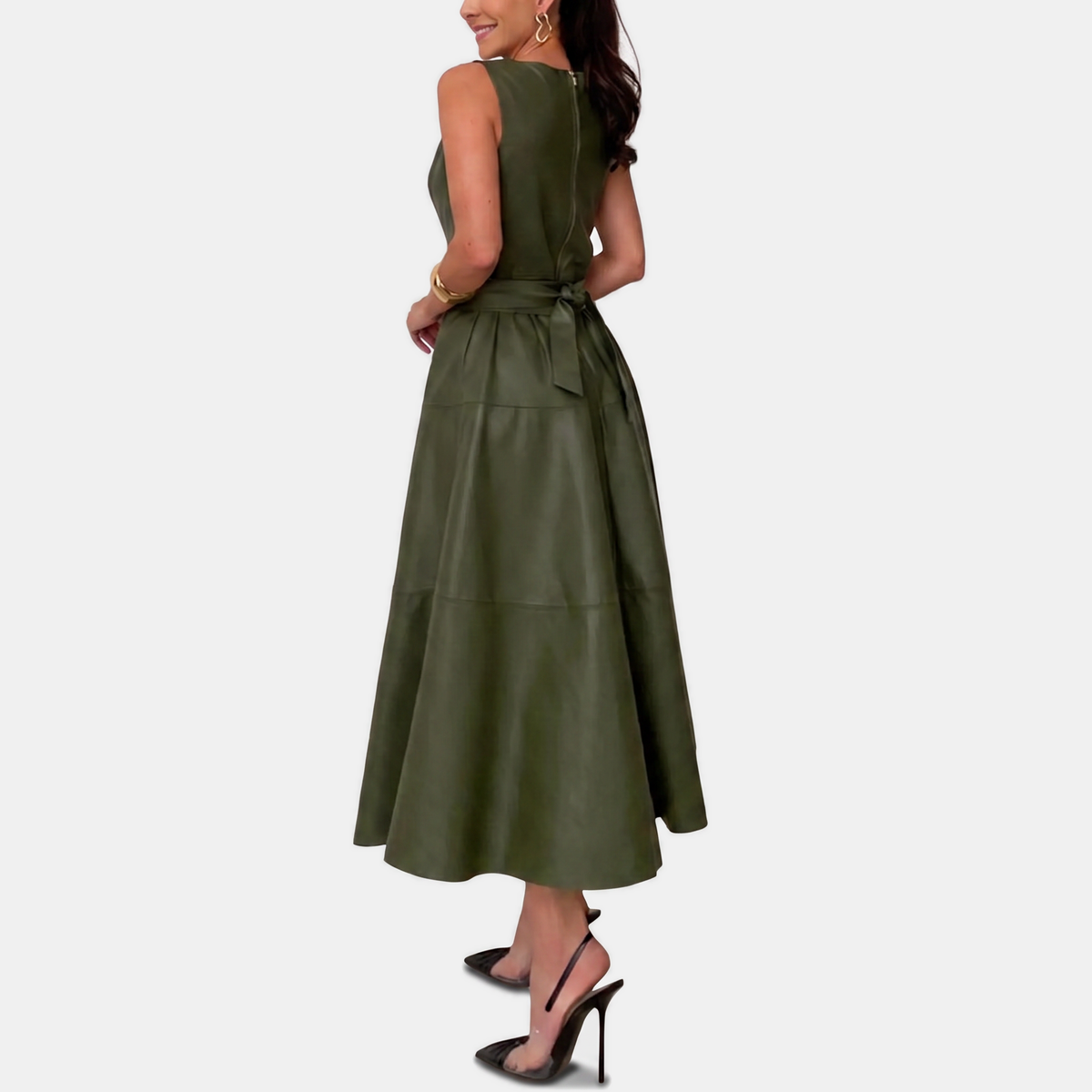 Vittoria | Belted Faux Leather Midi Dress