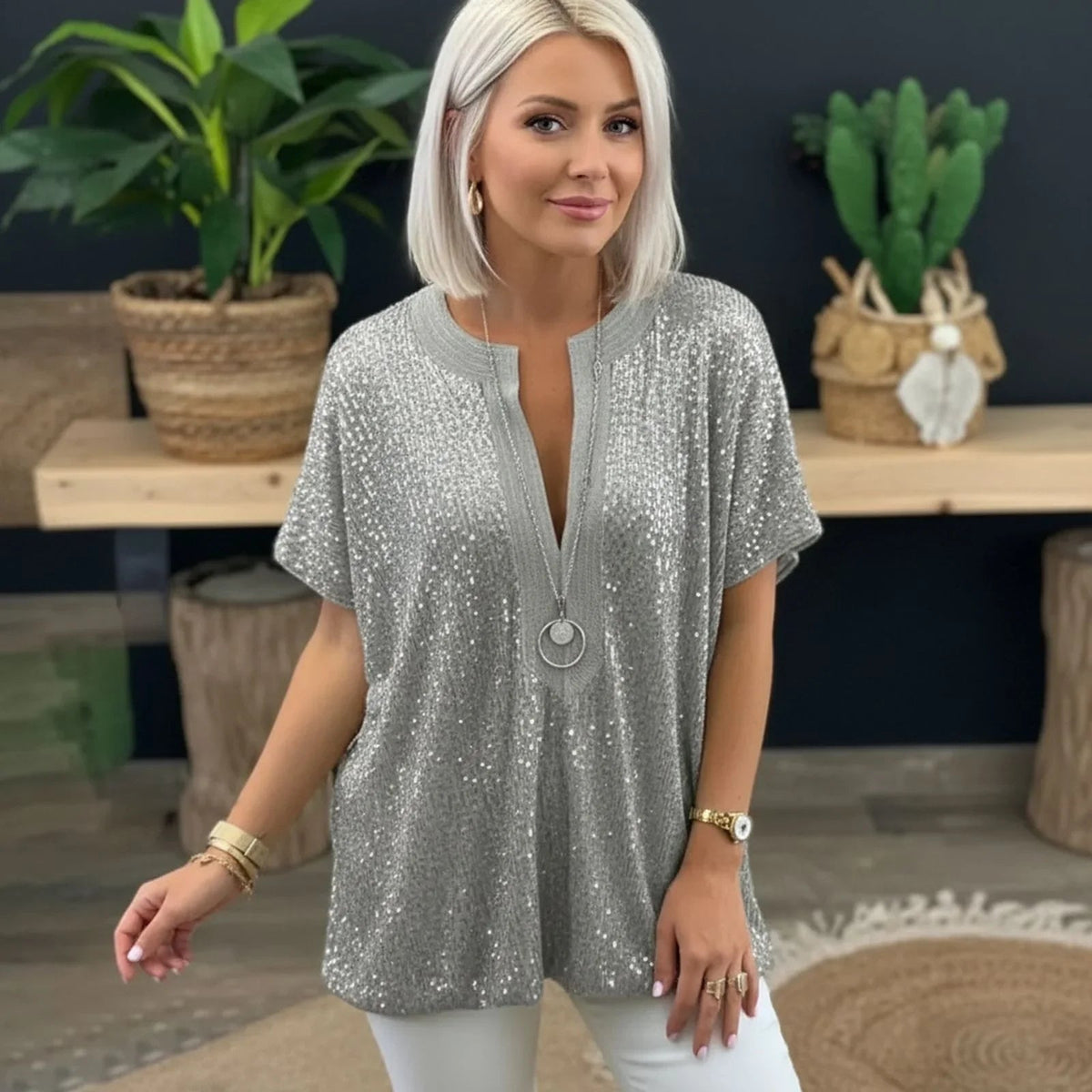 Dubai | Shimmer V-Neck Top