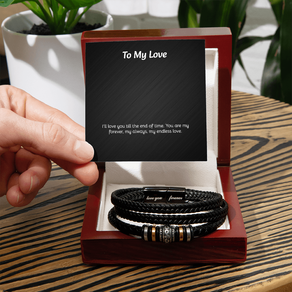 Love You Forever Bracelet - Braided Leather with Heartfelt Message Card