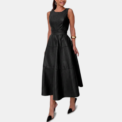 Vittoria | Belted Faux Leather Midi Dress