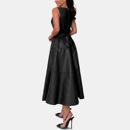 Vittoria | Belted Faux Leather Midi Dress