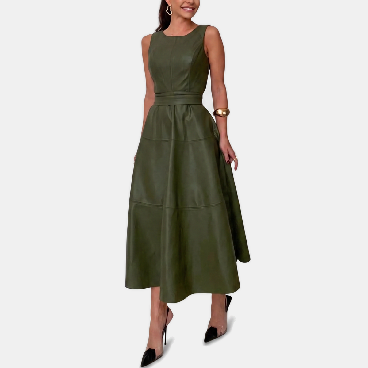 Vittoria | Belted Faux Leather Midi Dress