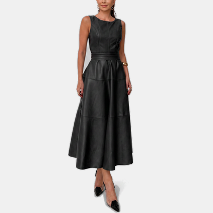 Vittoria | Belted Faux Leather Midi Dress