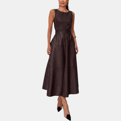 Vittoria | Belted Faux Leather Midi Dress