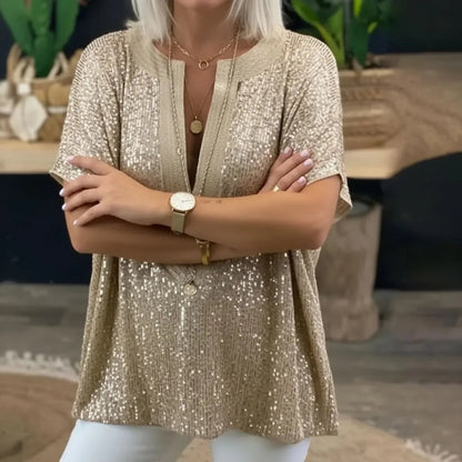 Dubai | Shimmer V-Neck Top