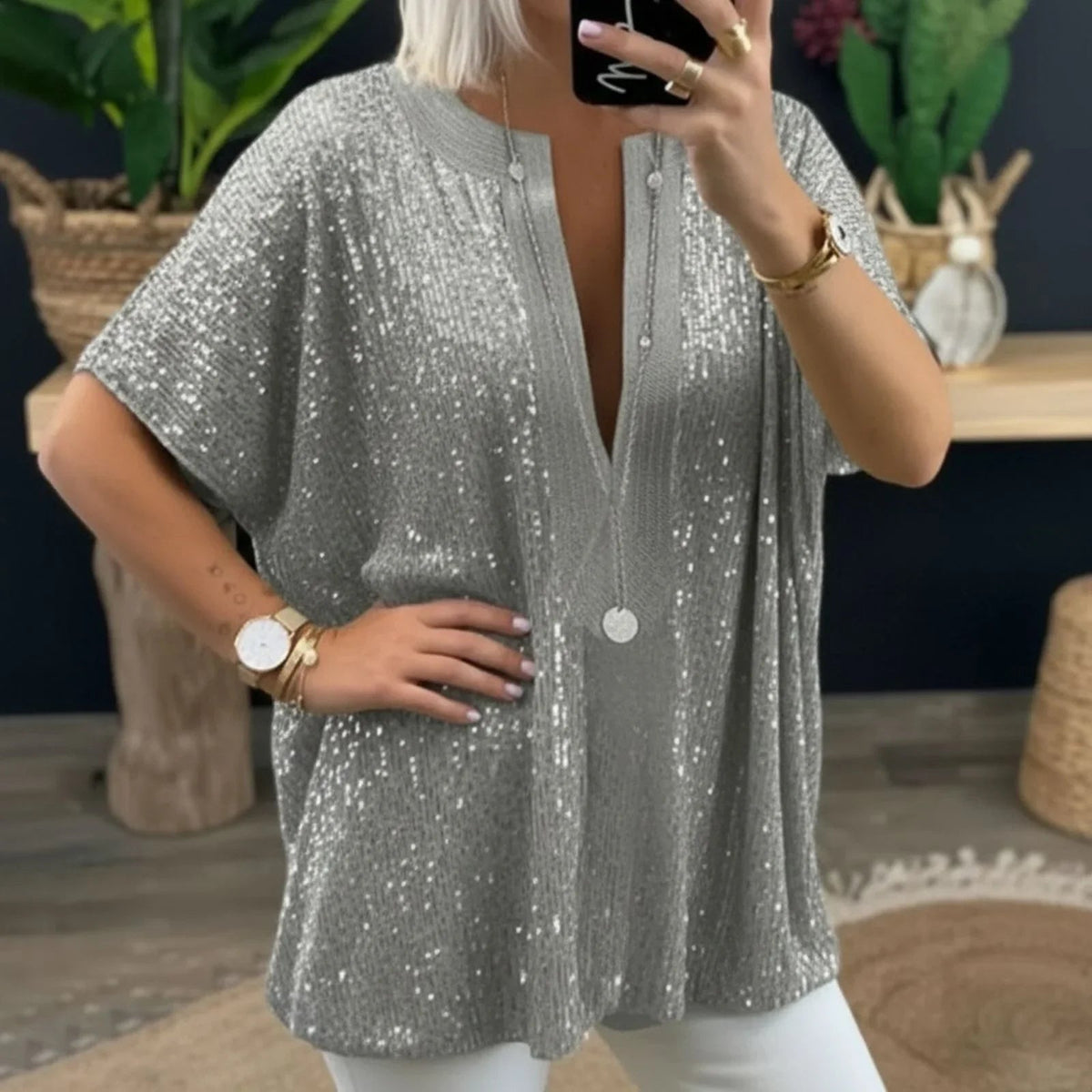 Dubai | Shimmer V-Neck Top