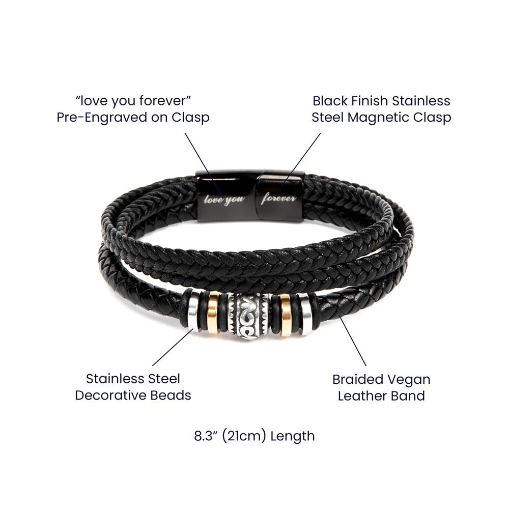 Love You Forever Bracelet - Braided Leather with Heartfelt Message Card