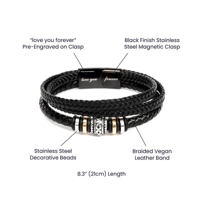Love You Forever Bracelet - Braided Leather with Heartfelt Message Card