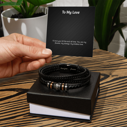 Love You Forever Bracelet - Braided Leather with Heartfelt Message Card