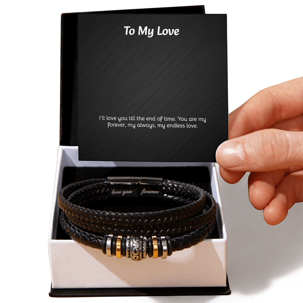 Love You Forever Bracelet - Braided Leather with Heartfelt Message Card