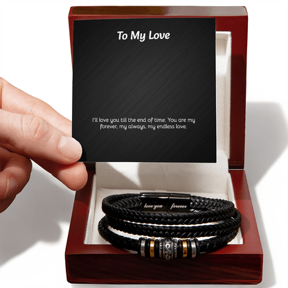 Love You Forever Bracelet - Braided Leather with Heartfelt Message Card