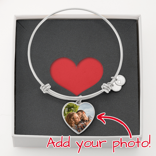 Luxury Heart Bangle - Upload Your Own Photo And Text