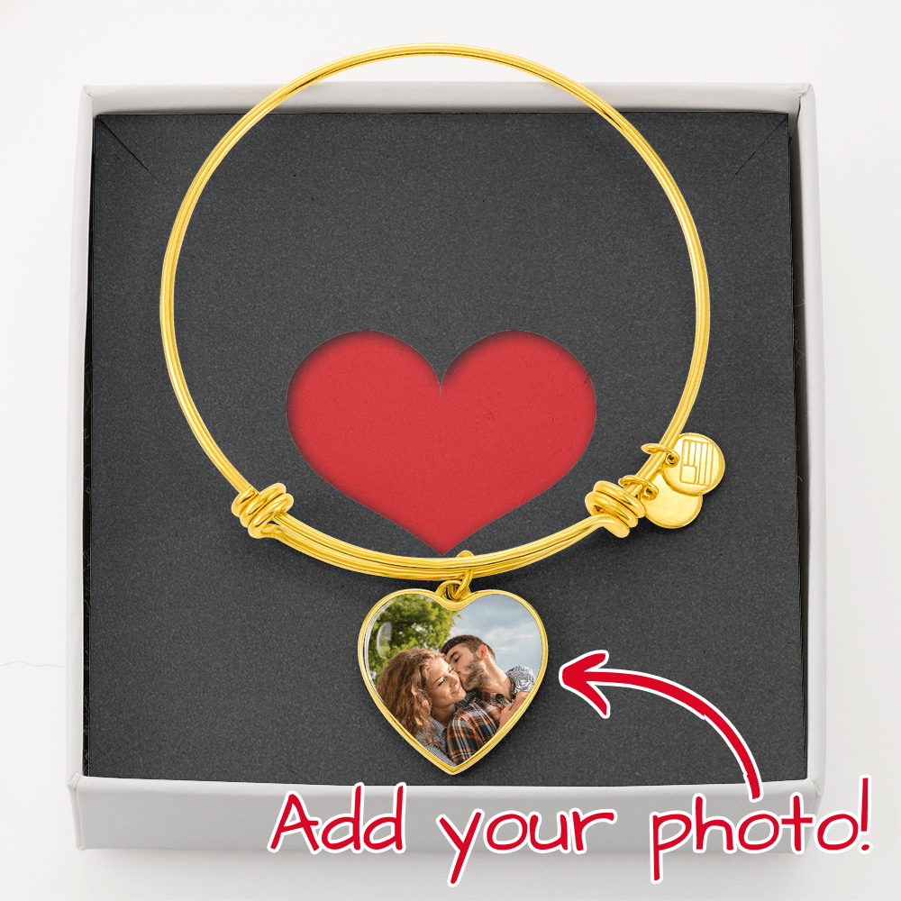 Luxury Heart Bangle - Upload Your Own Photo And Text