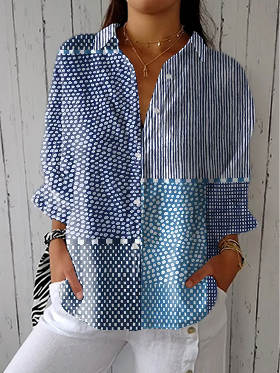 Fiora | Blue Patchwork Blouse