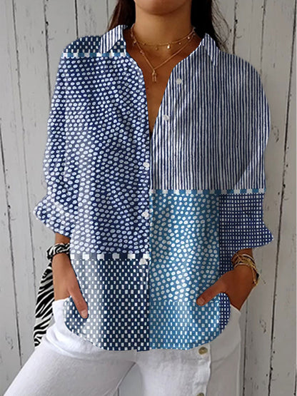 Fiora | Blue Patchwork Blouse