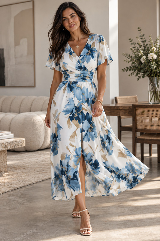 Evelyn | Floral Wrap Midi Dress