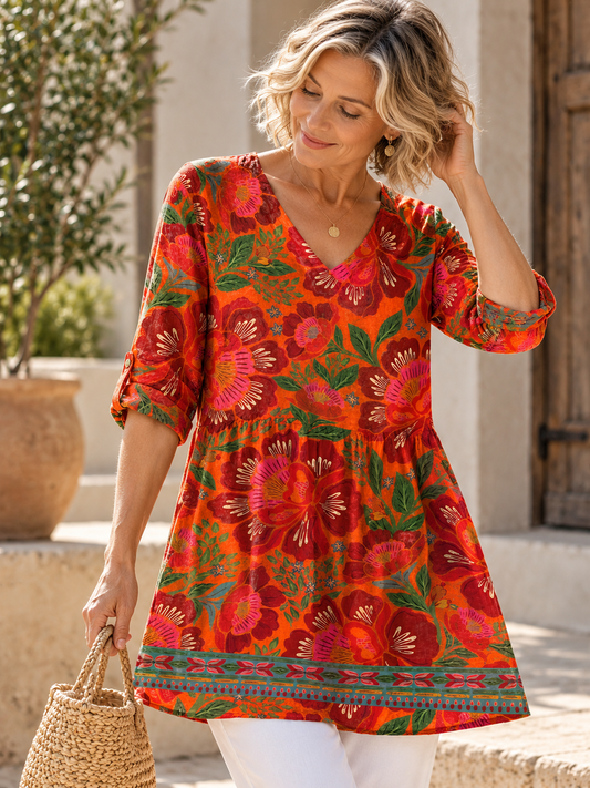 Priscilla | Long Blouse with V-Neck
